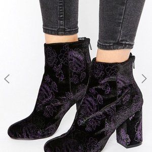 Shoe Lab Velvet Floral Booties